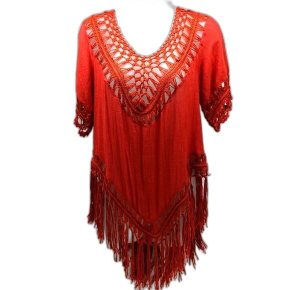 Other - Vivid Gausy Macreme Tunic/ Beach Cover/ Blouse Women's XL. Cotton Blend. Red....